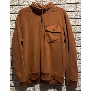 Kit and Ace Mens Fleece Quarter Zip Pullover Brown Large Chest Pocket L